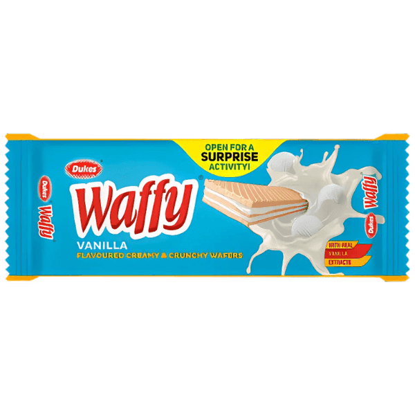 dukes waffy vanilla flavoured creamy & crunchy wafers 60 gm