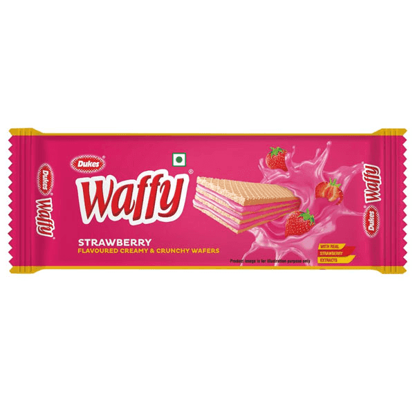 dukes waffy strawberry flavoured creamy & crunchy wafers 60 gm