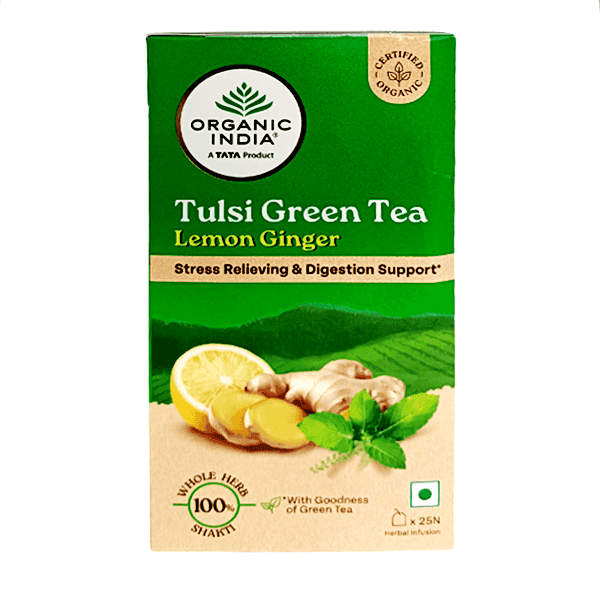 organic india tulsi green tea lemon ginger 25 infusion bags*1.8 gm