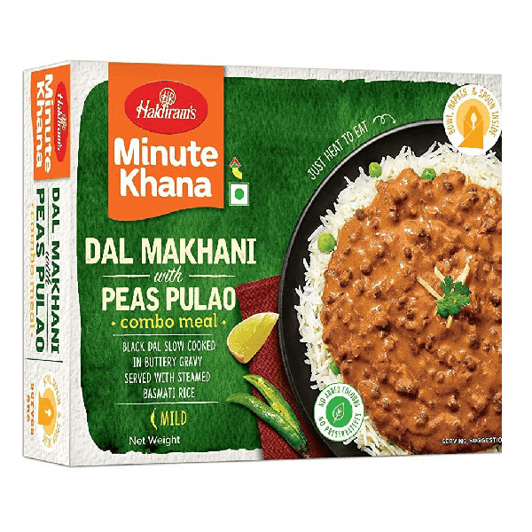 haldiram's minute khana dal makhani with peas pulao comco meal 375 gm