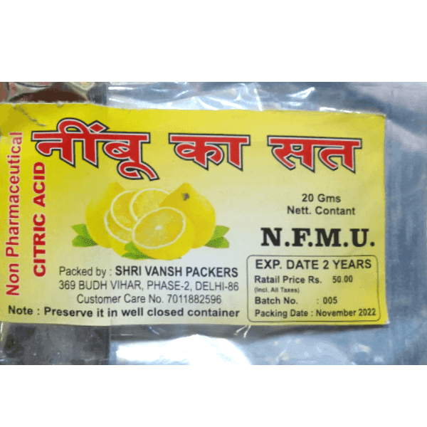 citric acid (nimbu ka sat) 20 gm
