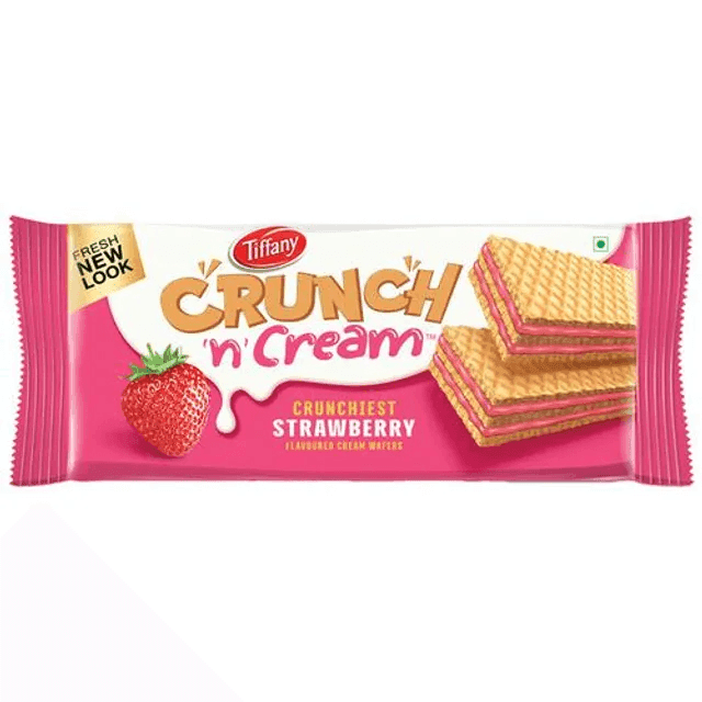 tiffany crunch 'n' cream crunchiest strawberry flavoured cream wafers 135 gm