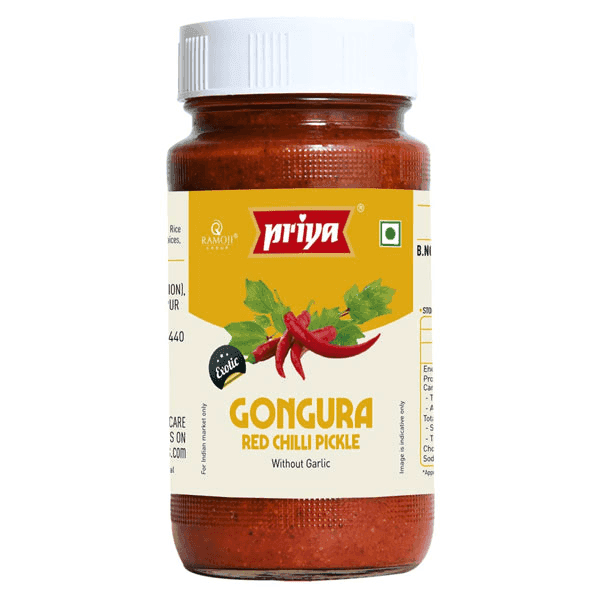 priya gongura red chilli pickle without garlic 300 gm