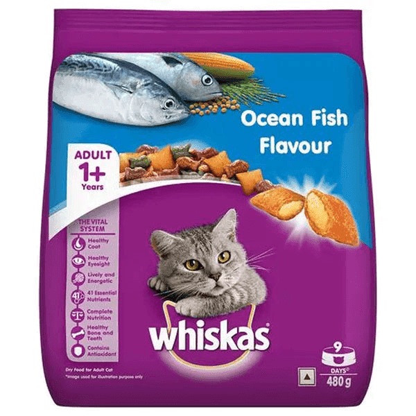 whiskas adult (1+ years) ocean fish flavour cat food 480 gm