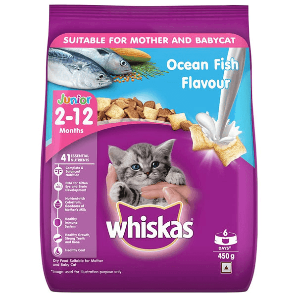 whiskas junior (2-12 months) ocean fish flavour cat food 450 gm