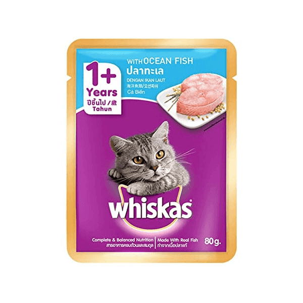 whiskas adult (1+ years) ocean fish flavour cat food 80 gm