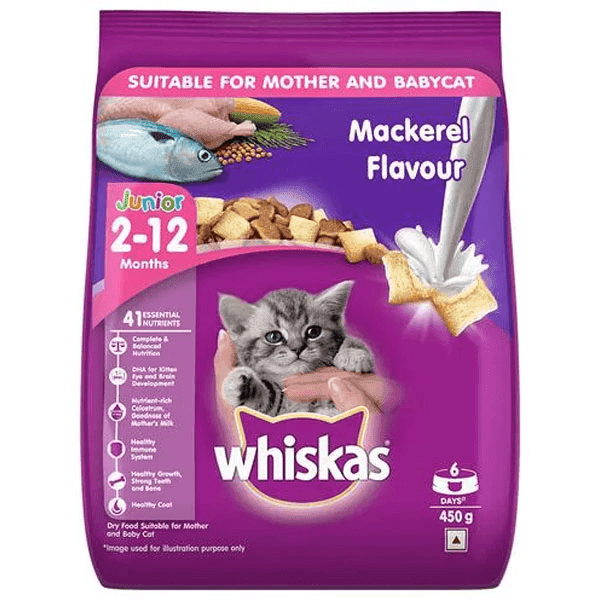 whiskas junior (2-12 months) mackerel flavour cat food 450 gm