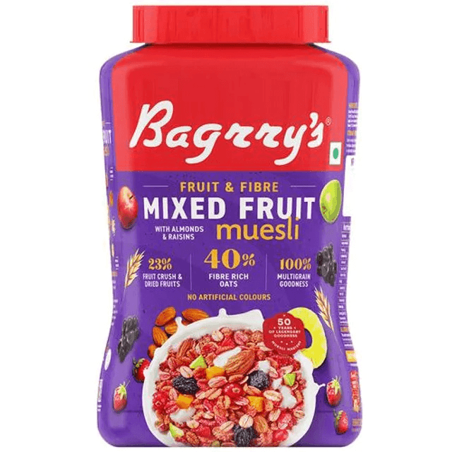 bagrry's fruit & fibre mixed fruit muesli 1 kg (jar)