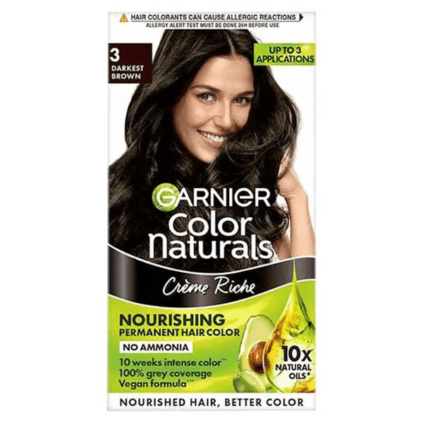 garnier color naturals creme riche hair color no.3 darkest brown 35 ml + 30 gm