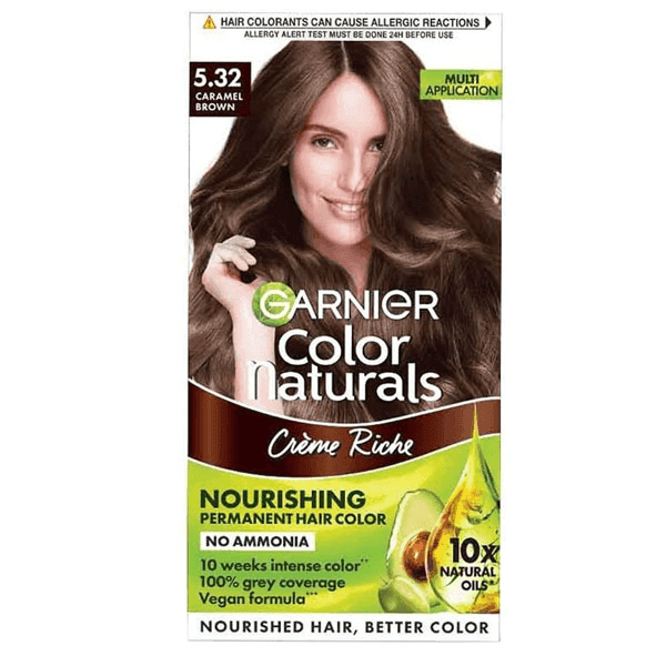 garnier color naturals creme riche hair color no.5.32 caramel brown 70 ml + 60 gm