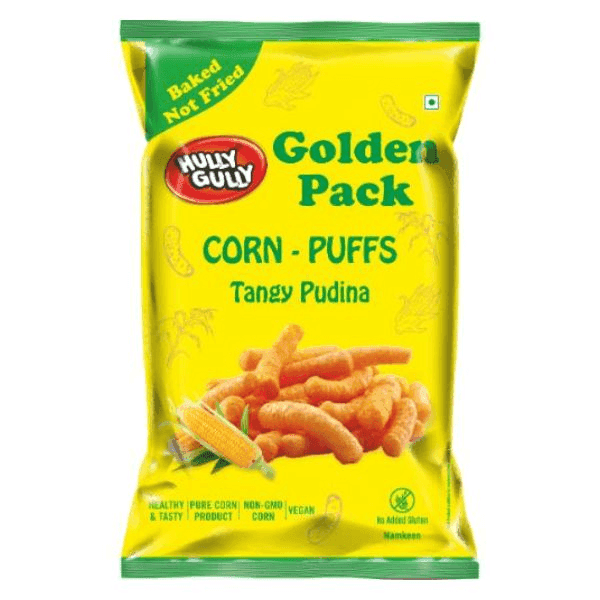 hully gully golden pack tangy pudina corn puffs 120 gm