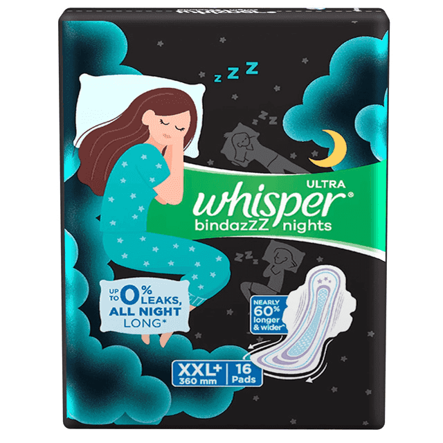 whisper ultra bindazzz nights sanitary pads (xxl+) 16 pads