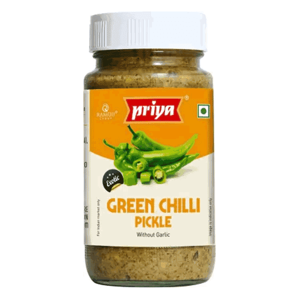 priya green chilli pickle without garlic 300 gm