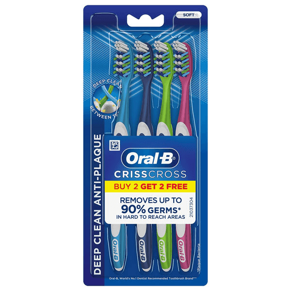 oral-b crisscross deep clean anti-plaque tooth brush (soft) (buy 2 get 2 free)