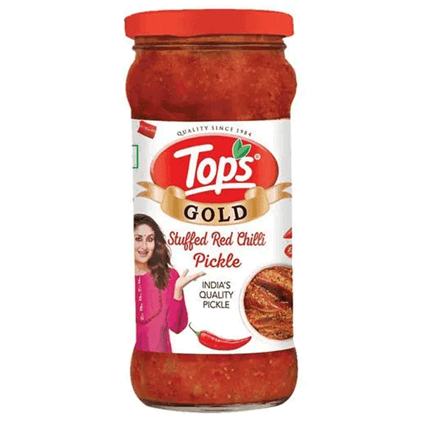 tops gold stuffed red chilli pickle 375 gm