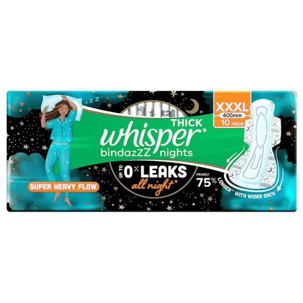 whisper thick bindazzz nights sanitary pads (xxxl) 10 pads