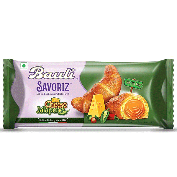 bauli savoriz cheese jalapeno puff roll 52 gm