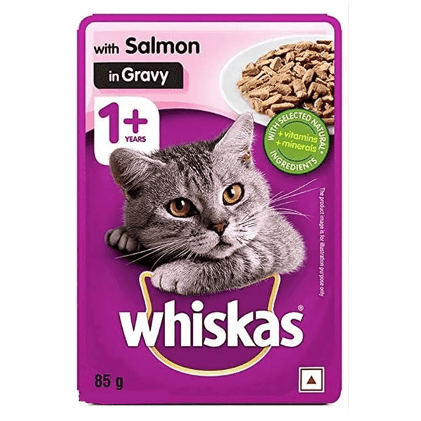 whiskas adult (1+ years) salmon in gravy cat food 85 gm 