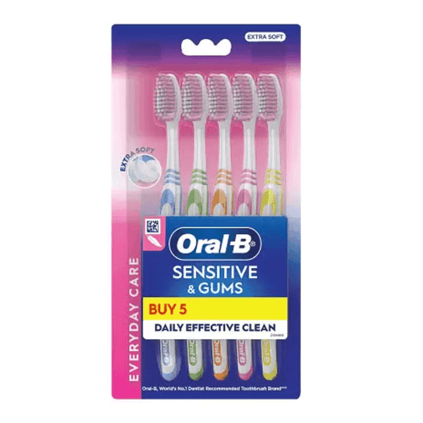 oral-b sensitive & gums everyday care tooth brush (extra soft) (buy 5) 