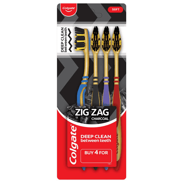 colgate zig zag charcoal deep clean tooth brush (soft) 4 pcs 