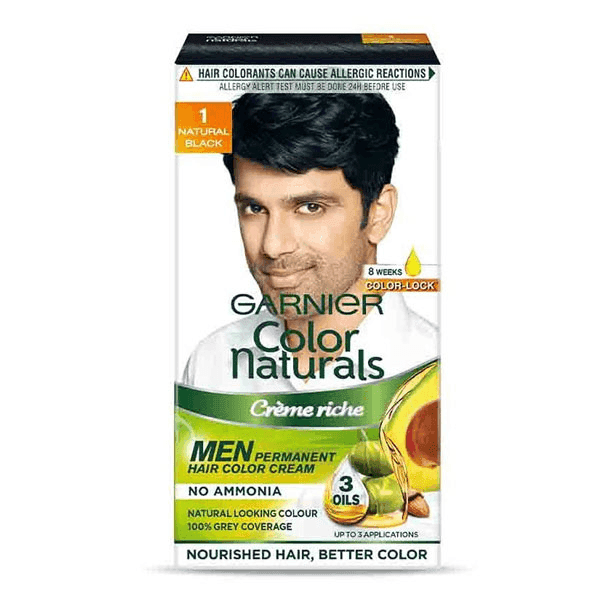 garnier color naturals creme riche men hair color no.1 natural black 30 ml + 30 gm