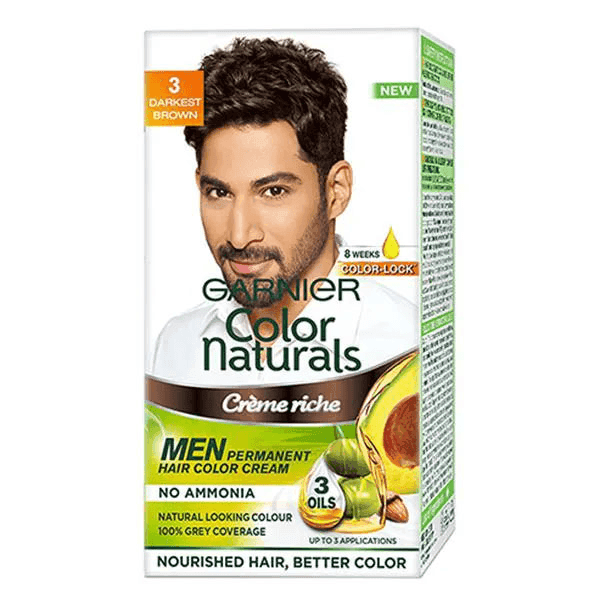 garnier color naturals creme riche men hair color no.3 darkest brown 30 ml + 30 gm