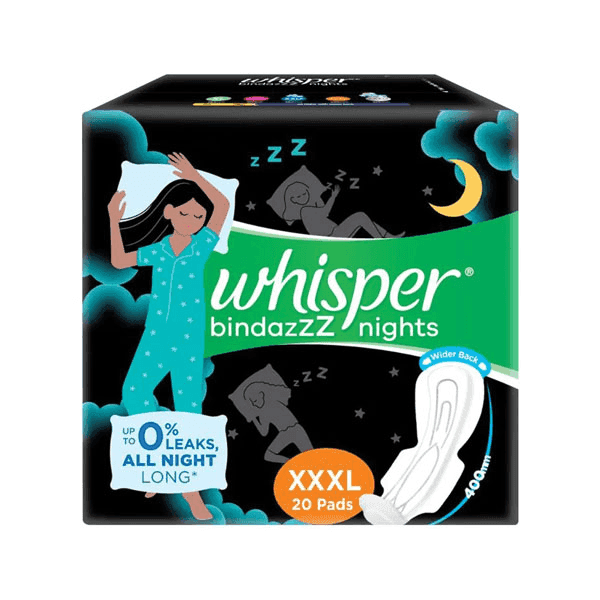 whisper thick bindazzz nights sanitary pads (xxxl) 20 pads