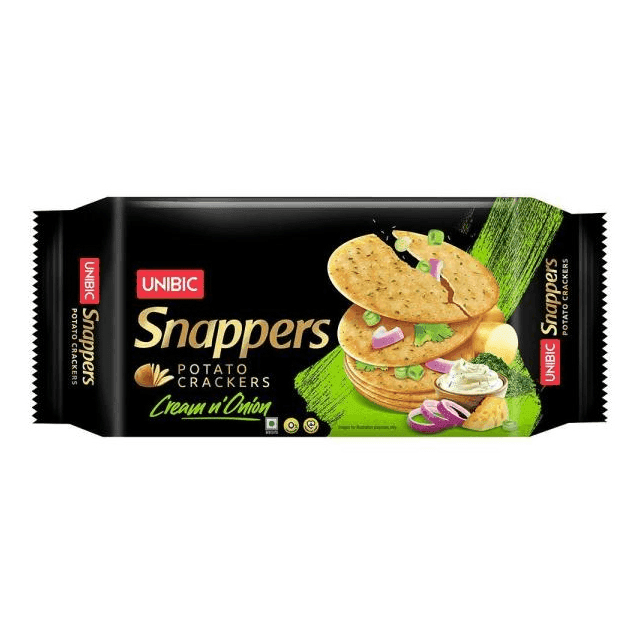 unibic snappers cream n' onion potato crackers 300 gm