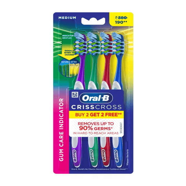 oral-b crisscross gum care indicator tooth brush (medium) (buy 2 get 2 free) 