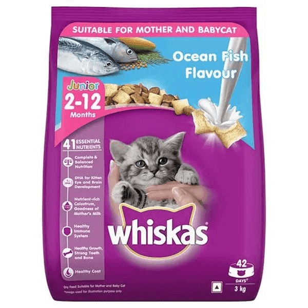 whiskas junior (2-12 months) ocean fish flavour cat food 3 kg