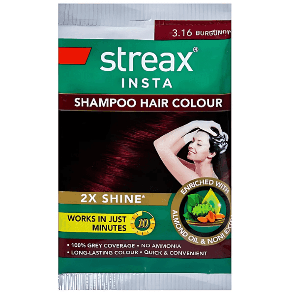 streax insta shampoo hair colour no.3.16 burgundy 9 ml + 9 ml