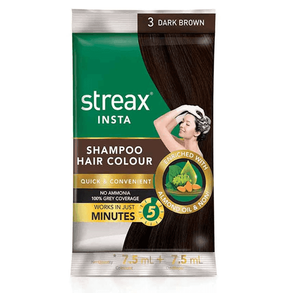 streax insta shampoo hair colour no.3 dark brown 9 ml + 9 ml