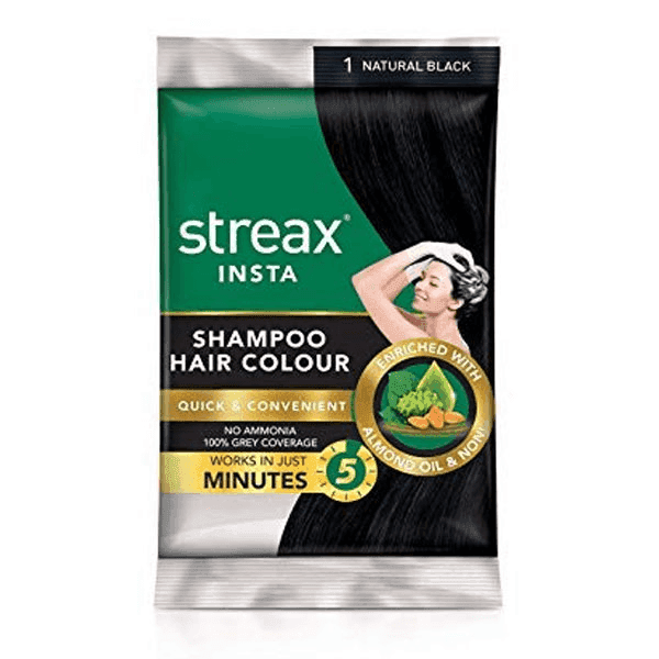 streax insta shampoo hair colour no.1 natural black 9 ml + 9 ml