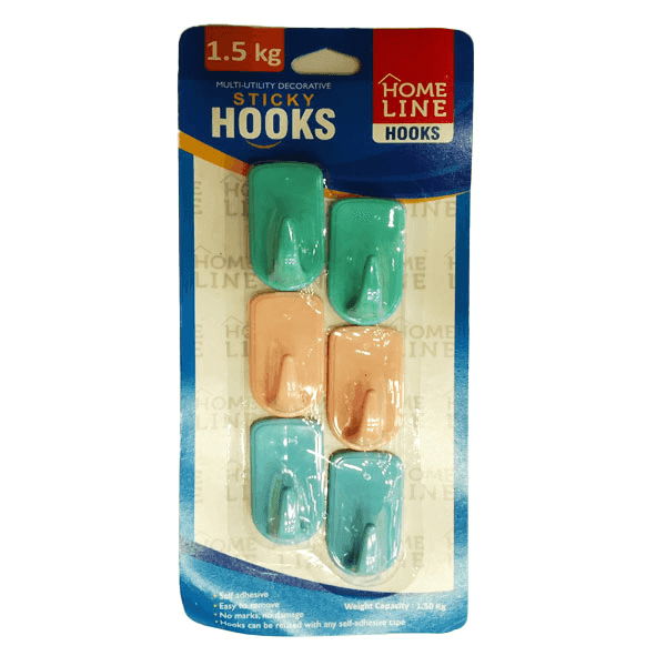 home line multi-utility decorative sticky hooks (small) 6 pcs 