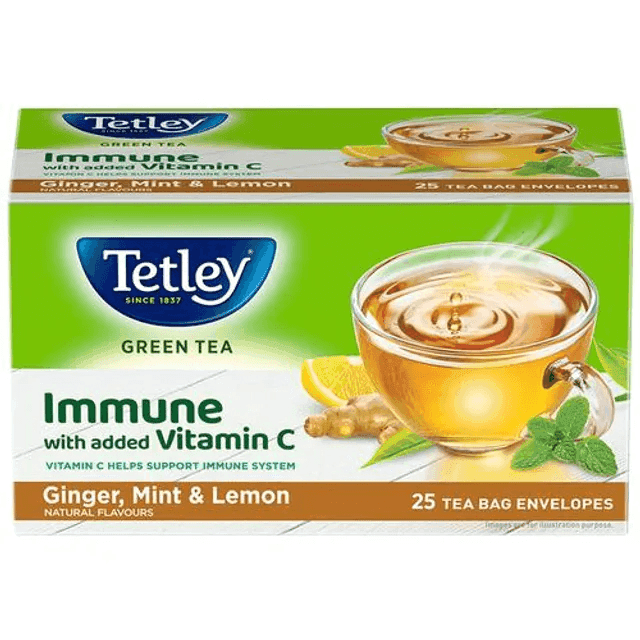 tetley green tea ginger, mint & lemon 25 bags*1.4 gm
