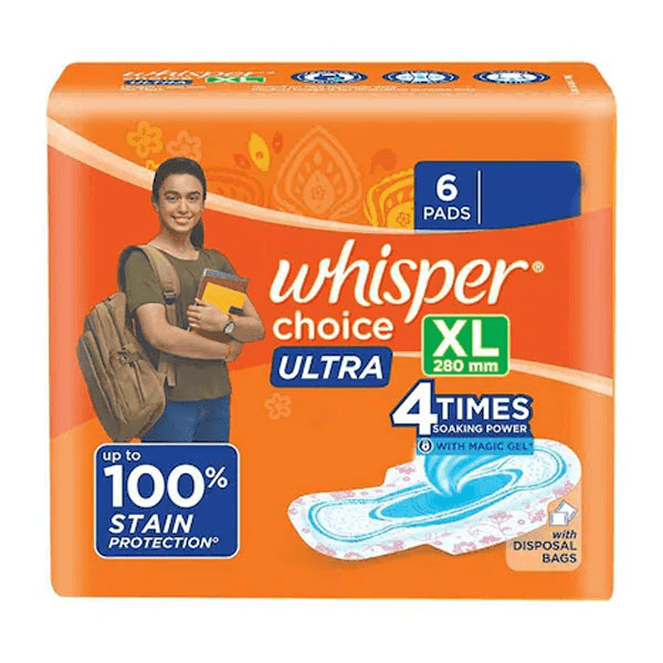 whisper choice ultra sanitary pads (xl) 6 pads 