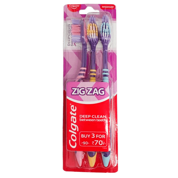 colgate zig zag deep clean tooth brush (medium) 3 pcs 