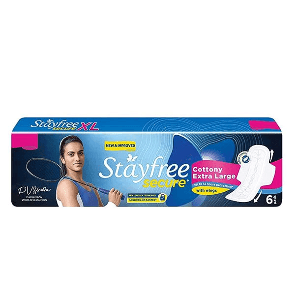stayfree secure dry cover sanitary pads (xl) 6 pads
