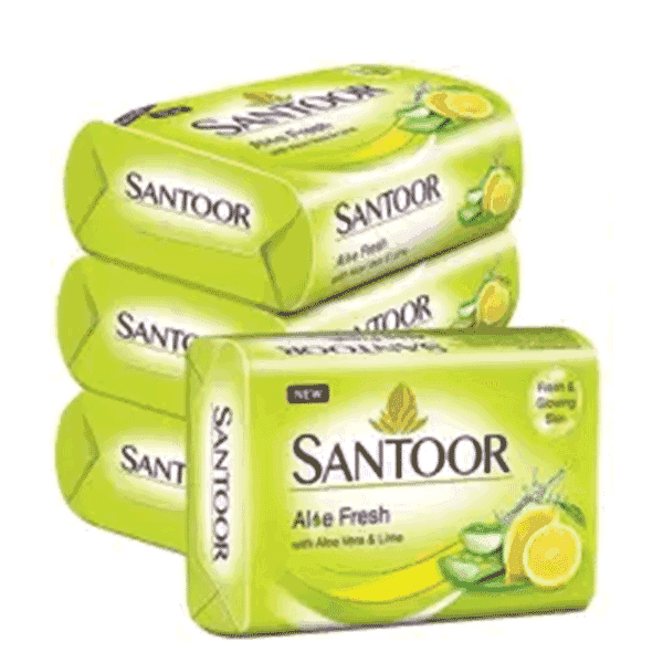 santoor fresh skin lime, aloe vera & menthol soap set 4*100 gm