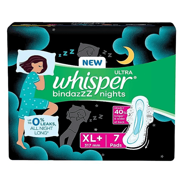 whisper ultra bindazzz nights sanitary pads (xl+) 7 pads