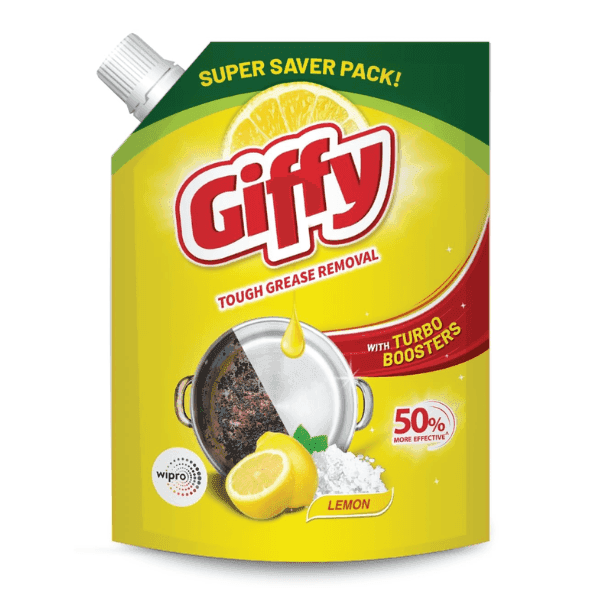 wipro giffy lemon tough grease removal dishwash gel 2 ltr