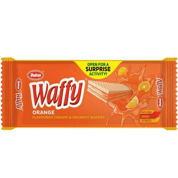 dukes waffy orange flavoured creamy & crunchy wafers 60 gm
