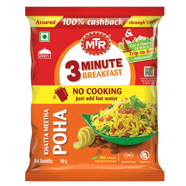 mtr 3 minute breakfast khatta meetha poha 60 gm 