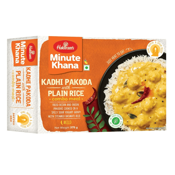 haldiram's minute khana kadhi pakoda with plain rice combo meal 375 gm