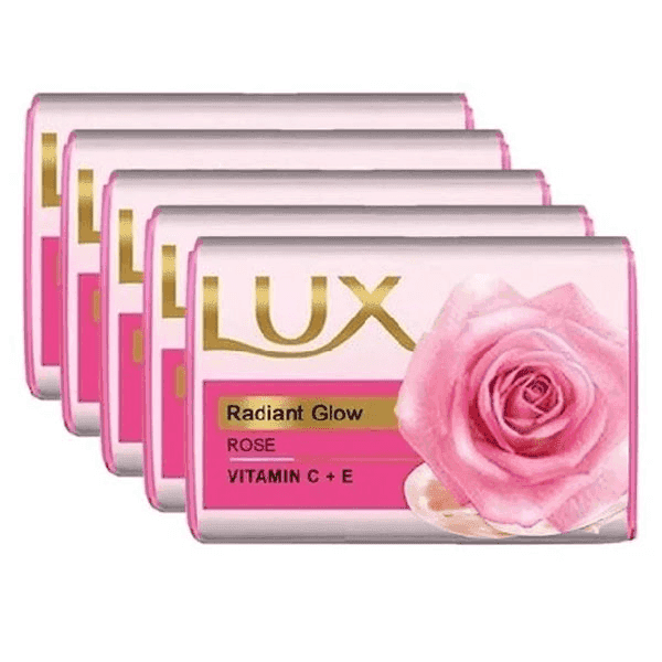lux radiant glow rose vitamin c + e soap set 5*100 gm