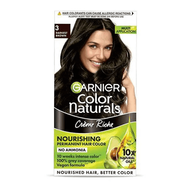 garnier color naturals creme riche hair color no.3 darkest brown 70 ml + 60 gm