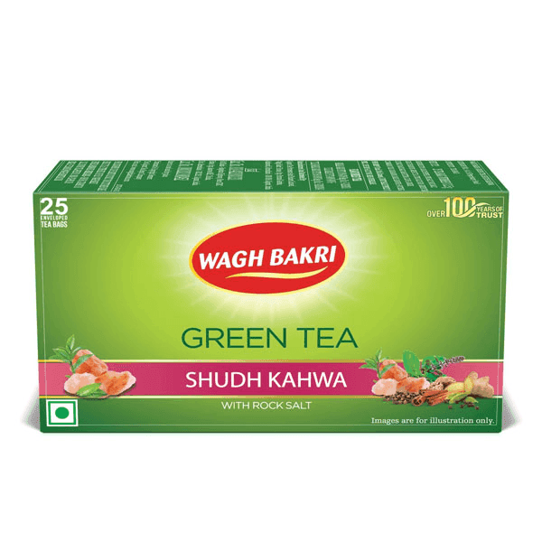wagh bakri green tea shudh kahwa 25 teabags 'number'*2.5 gm (1+1)