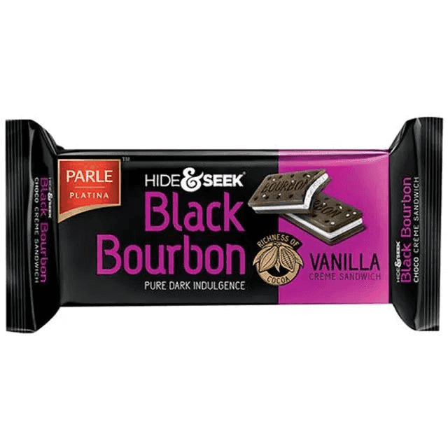 parle hide & seek black bourbon vanilla creme biscuits 100 gm