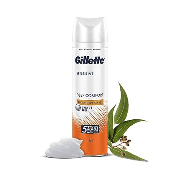 gillette sensitive deep comfort eucalyptus oil shave gel 195 gm