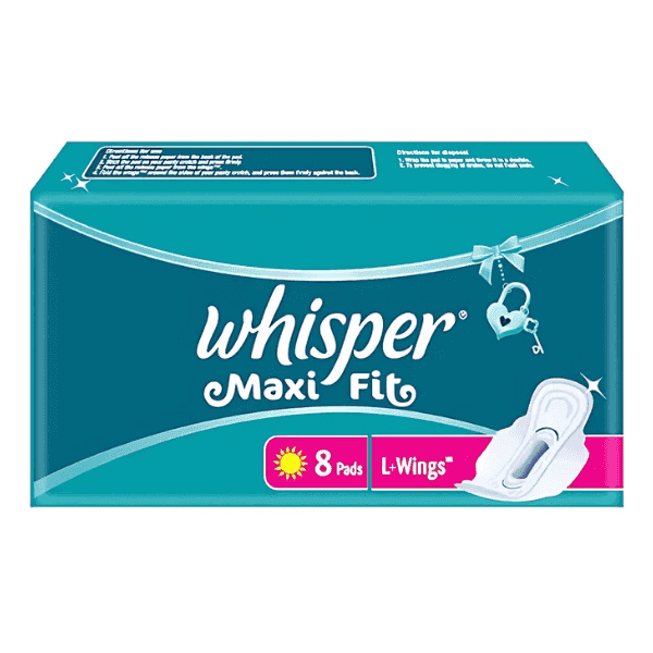 whisper maxi fit sanitary pads (l+ wings) 8 pads